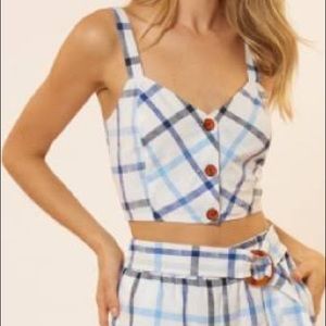 Red Carter White/Blue Charlie Plaid Crop Top Large